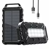 Solar Powerbank 26800mAh, PD15W Tragbare Solar Ladegerät mit Solarpanel USB C Externer Akku Outdoor Wasserdichtes mit LED Taschenlampe und 3 Ausgängen für Camping, Smartphones, Tablets und Mehr
