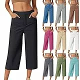 TIMELYE Caprihose Damen Sommer Casual 3/4 Hose Atmungsaktiv Outdoor Jogginghose Wanderhose Stretch Leichte Sommerhose mit Taschen Freizeit Leichte Sommerhose Crop Büro Bürohose