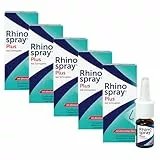 Rhinospray® plus bei Schnupfen, Nasenspray, 5 x 10 ml, mit dem Wirkstoff Tramazolin und ätherischen Ölen, bei Schnupfen, geschwollener Nasenschleimhaut und Nasennebenhöhlenentzündung