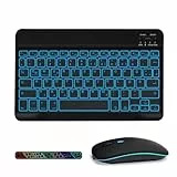COEZFE Kabellose Bluetooth Tastatur & Maus mit Hintergrundbeleuchtung, Ultraflache drahtlose Tastatur (Deutsches QWERTZ) mit Maus für iPad/Samsung/Tablets & iOS Android Windows-Geräte, Schwarz