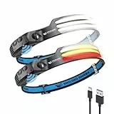 Smiling Shark Stirnlampe, 230°Wide Angle 3*Farben LED-Streifen 2 Stück Headlight Wiederaufladbar mit Wasserdichte Kopflampe Camping Joggen Angeln, Stirnlampe-LED-Headlight-Camping-Kopflampe