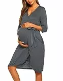 Ekouaer Damen Stillmantel 3-in-1 Arbeit Lieferung Umstandskleid Krankenhauskleid Stillbademäntel, GRAU, Medium