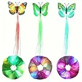 URAQT Leuchtende Haargummis, 3PCS Mallorca Party Accessoires mit 3PCS Led Schmetterling Leuchtender Haarschmuck, Leuchtende Haarbänder Neon Haargummi, Damen Mädchen Haarschmuck für Weihnachten