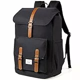 Kasgo Schulrucksack Teenager, Großer 15,6 Zoll Laptop Rucksack Schule Jungen Mädchen Vintage Wasserabweisend Arbeitsrucksack Herren Damen Casual Backpack für Business Hochschule Reisen 19L Schwarz