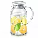 Arendo - 2.3L Glaskaraffe mit Deckel aus Edelstahl – Karaffe aus Glas - hitzebeständig bis +150°C – 2 Liter – Wasserkaraffe Hitze- und kältebeständig