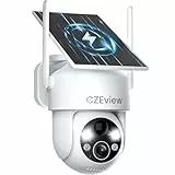CZEview 2K 3MP HD Überwachungskamera Aussen Akku Solar, 100% Kabellos, 360° PTZ Kamera Überwachung Außen mit Bewegungsmelder, 2.4GHz WLAN, Farbige Nachtsicht, Echtzeit-Warnungen (Weiß)
