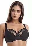 Teyli Baumwolle BH - BH Damen Mit Bügel - Unterwäsche Frauen BHS Minimizer - BHS Große Brüste Starker Halt - Komfort Frauen Bra mit Spitzendetails Schwarz 85I