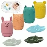 Dhnvcud 7er Set Badespielzeug Baby ab 1 2 3 4 Jahr, Silikon Wasserspielzeug Kinder Badewannenspielzeug Pool Schwimmbad Spielzeug Schimmelfreies