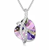 AOBOCO Kette Herz Sterling Silber Ich Liebe Dich Halskette Damen mit Kristallen, Geburtstagsgeschenk für Frauen Freund (l Love You (Lila))