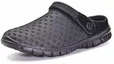 Hsyooes Clogs Herren Pantoletten Sommer Damen Mesh Atmungsaktiv Gartenschuhe rutschfest Strand Hausschuhe Aqua Sandalen,Schwarz 1,41 EU