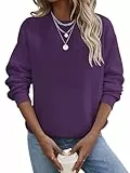 TICTICMIMI Lässige Damen-Sweatshirts mit Rundhalsausschnitt, langärmelig, lockere Passform, Herbst-Shirt, Violett, XXL