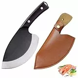 Fubinaty Kochmesser japanische Handgefertigtes geschmiedetes Outdoor Kochmesser hoher Kohlenstoffstahl Fischmesser Full Tang Camping Küchenmesser mit Lederscheide und Holzgriff