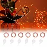 Auting Halloween Deko Lichterkette, 6 Stück 2M 20LEDs Mini Orange Lichterkette innen mit Batterie, orange farbenen LED Lichtern in die Halloween Dekoration,Party,Weihnachten,Herbs deko