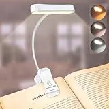 Glocusent Leselampe Buch Klemme, Buchlampe mit 5 Helligkeit & 3 Farbtemperatur, USB-C Wiederaufladbares Leselicht, Lange Laufzeit, Flexibel für Nachtlesen ins Bett (Weiß)