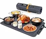 FOHERE Elektrische Warmhalteplatte aus Silikon – 60x38cm Rollbare Warmhaltematte für Speisen mit 3 Temperaturstufen – Tragbarer Speisenwärmer mit Timer & Kindersicherung für Buffet, Party & Küche