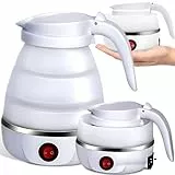 Retoo Wasserkocher Faltbarer 0,6 Liter Silikon Camping Reisewasserkocher mit Edelstahlboden 750 W Tragbarer Teekocher für Outdoor Wandern Survival Weiß