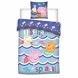 Bettwäsche Peppa Pig Splish Splash, für Einzelbett, Bettbezug 140 x 200 cm + Kissenbezug 65 x 65 cm, Polyester-Baumwolle