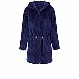 CelinaTex M Bademantel Kapuze Uni kurz aufgesetzte Taschen zwei Wege Reißverschluss Damen Kuschelflanell OEKO-TEX Famous