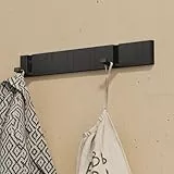 doporro Garderobenhaken Wand Moderne Wandgarderoben aus Aluminium Garderobenleiste klappbar Kleiderhaken mit 6 Klapphaken, Wandhaken Schwarz für Flur, Bad & Küche, Wandgarderobe01-6Hs