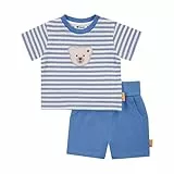 Steiff Set Shorts mit T-Shirt Kurzarm EU Größe 86 Blue Yonder, Sommerhose kombiniert mit einem Kurzarm Shirt für jeden Anlass, lockere Bequeme Passform