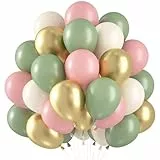 Luftballons Rosa Grün, 60 Stück Luftballons Salbeigrün Pink Pastell, Luftballons Grüne Gold Rosa Set, Sage Grün Pink Weiß Metallic Gold Ballons für Dschungel Safari Geburtstag Babyparty Hochzeit Deko