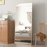 CASSILANDO 165x60cm Standspiegel, Boden großer Spiegel, stehender Spiegel, gegen Wand für Schlafzimmer, Verkleidung und an der Wand befestigter dünner Rahmen Spiegel, Gold