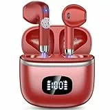 Bluetooth Kopfhörer, Kopfhörer Kabellos Bluetooth 5.3 mit 4 ENC Noise Cancelling Mic, kopfhörer kabellos HiFi Stereo, LED-Anzeige, 40 std Spielzeit, USB-C, In Ear Ohrhörer für Arbeit Spiel Sport, Rot