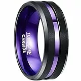NUNCAD Damen Herren Ring Lila Schwarz Wolfram Verlobungsringe Partnerringe 8mm Violett Matt für Hochzeit Geburtstag Größe 62 (19.7)