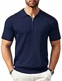 COOFANDY Poloshirt Herren Kurzarm Golf Polohemd mit Reißverschluss Stretch Strick Summer Sport Männer Polo Shirt Navy Blau XL