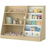 Kinderregal mit 4 Ablage und 3 offenen Fächern, Bücherregal für Kinder, Kinderzimmerregal, Bücherregal Aufbewahrungsregal für Kinder, Spielzeug-Organizer für Spielzimmer, 80 x 30 x 67.5 cm (Eiche)