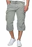 Indicode Herren Nicolas Check 3/4 Cargo-Shorts inkl. Gürtel | Herrenshorts aus Baumwolle Lt Grey, L