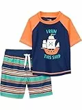Simple Joys by Carter's Baby Jungen Swimsuit Trunk and Rashguard Rash-Guard-Set, Marineblau Orange Schiffe/Weiß Streifen, 5 Jahre
