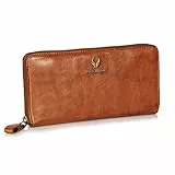 DONBOLSO Geldbörse Damen - Großes Portemonnaie aus echtem Nappaleder mit 13 Kartenfächern - Geldbeutel Damen mit RFID Schutz - Stilvolle Geldtasche für Jeden Anlass - Cognac, 10,5 x 20 cm