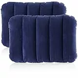 com-four® 2X Aufblasbares Kissen - Komfortables Reisekissen für Auto-, Zug- und Busfahrten, Camping - Luftpolster-Kissen im Taschenformat (43x28x9cm - blau)