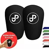 JDP Mini Schienbeinschoner Fußball - Extra Klein für Herren und Kinder, Anti-Rutsch, 12x8 cm, Schwarz