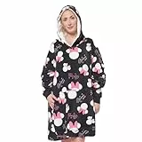 United Labels Disney Minnie Mouse Oversize Hoodie Decke mit Ärmeln und Kapuze für Damen, Schwarz, Kuschelpullover Einheitsgröße, Flauschiger Deckenpullover