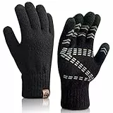 Maylisacc Handschuhe Winter Schwarz Groß mit Zwei-Finger Touchscreen Design, Anti-Rutsch Griff, Dicke Warme Wollmischung Handschuh (schwarz)