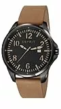 Esprit Tallac Brave Nubuck Herren-Quarzuhr mit schwarzem Zifferblatt, Analog-Anzeige und braunem Lederband, ES107601002, schwarz/braun, Armband
