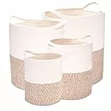 Decorasian Wäschekorb aus Jute und Baumwolle – Wäschesack groß und rund – großer Wäschesammler mit Griffen – Laundry Basket für Kinder - 4er Set S, M, L, XL
