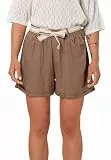 Eight 2 Nine Damen Shorts Leinen Viskose Mischung mit Stoffband Sommerhose Leicht Brown S