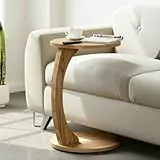 CARENZA HOME Beistelltisch C-Form, Sofatisch mit Rollen, Couchtisch rund Holz Optik, Laptoptisch Couch, 56 x 38 cm (Oak, C-Form Rund)