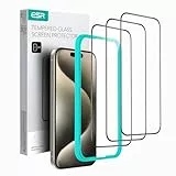 ESR für iPhone 15 Pro für Panzerglas, Displayschutzfolie 3 Stück, gehärtete Glasfolie mit einfachem Befestigungswerkzeug, 9H Härte, Vollbildschirm Schutzfolie iPhone 15 Pro, HD klar, kratzfest