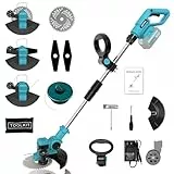 Rasentrimmer Mit Akku Für Makita Rasentrimmer, 21v Akku Rasentrimmer Mit 3 Arten Klingen, Freischneider Akku 2 In 1 Mit Seitlichen RäDern FüR Einfaches Trimmen Der Kanten (ohne Akku) (Blue)