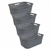 Rotho Brisen 4er-Set Wäschekorb 40l | leichter Wäschesammler mit 4 Griffen für bequemes Tragen | mit Belüftungslöchern | robust & langlebig | einfach zu reinigen & hygienisch | anthrazit