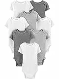 Simple Joys by Carter's Unisex Baby Neutral Short-Sleeve Bodysuit Body, Weiß/Hellgrau Meliert/Mittelgrau Meliert, 0 Monate (8er Pack)