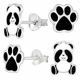 miimago 2 Paar Kinder Ohrringe Silber 925 Mädchen Panda Pfoten schwarz Ohrstecker Stecker Pandabär Schmuck Geschenke für Mädchen