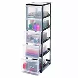 Iris Ohyama Kunststoff-Schubladenbox mit Rollen, 5 tiefen Schubladen, Schwarz, Griffe zum Ziehen, Für Schlafzimmer, Bad, Schule & Büro, BPA-frei, Schubladenschrank, Rollcontainer, A4 Drawer, DC-305