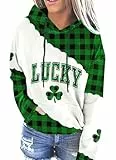 For G and PL Damen St. Patrick's Day Langarm Hoodie mit Taschen, Glücksklee, M