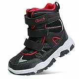 Minbei Jungen Winterstiefel Wasserdichte Jungen Schneestiefel Kinder Warme stiefeletten Rutschfeste Trekking Winterschuhe 34 EU，Schwarz Rot