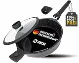 DIVORY Schmorpfanne 28 cm – Schmortopf mit hohem Rand, beschichtete Servierpfanne inkl. Deckel, abnehmbarer Griff – Induktion geeignet – Deep Frying Pan – Frei von PFOA & PFOS
